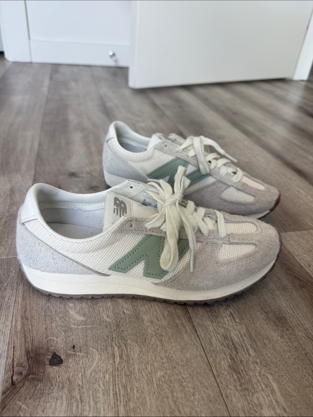 New Balance Women's White and Sage Low-Profile Sneakers
